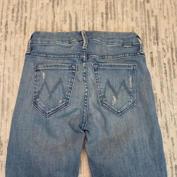 MOTHER Looker Ankle Step Fray Jeans Womens Light Blue Sz 23